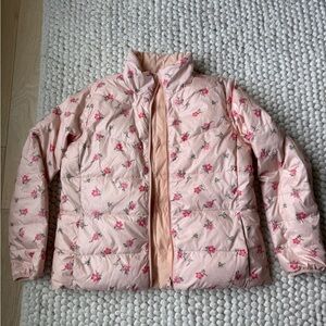 Lands' End Pink Puffer down Jacket reversible
